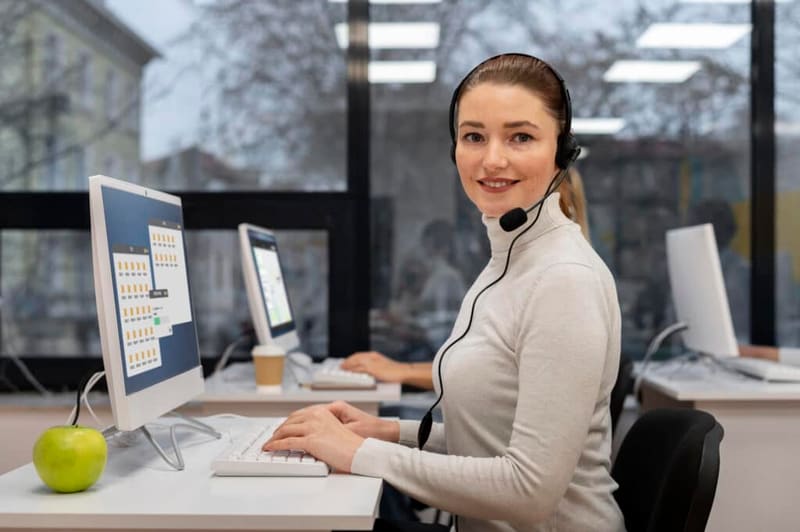 Equipe de SDR em call center com headset